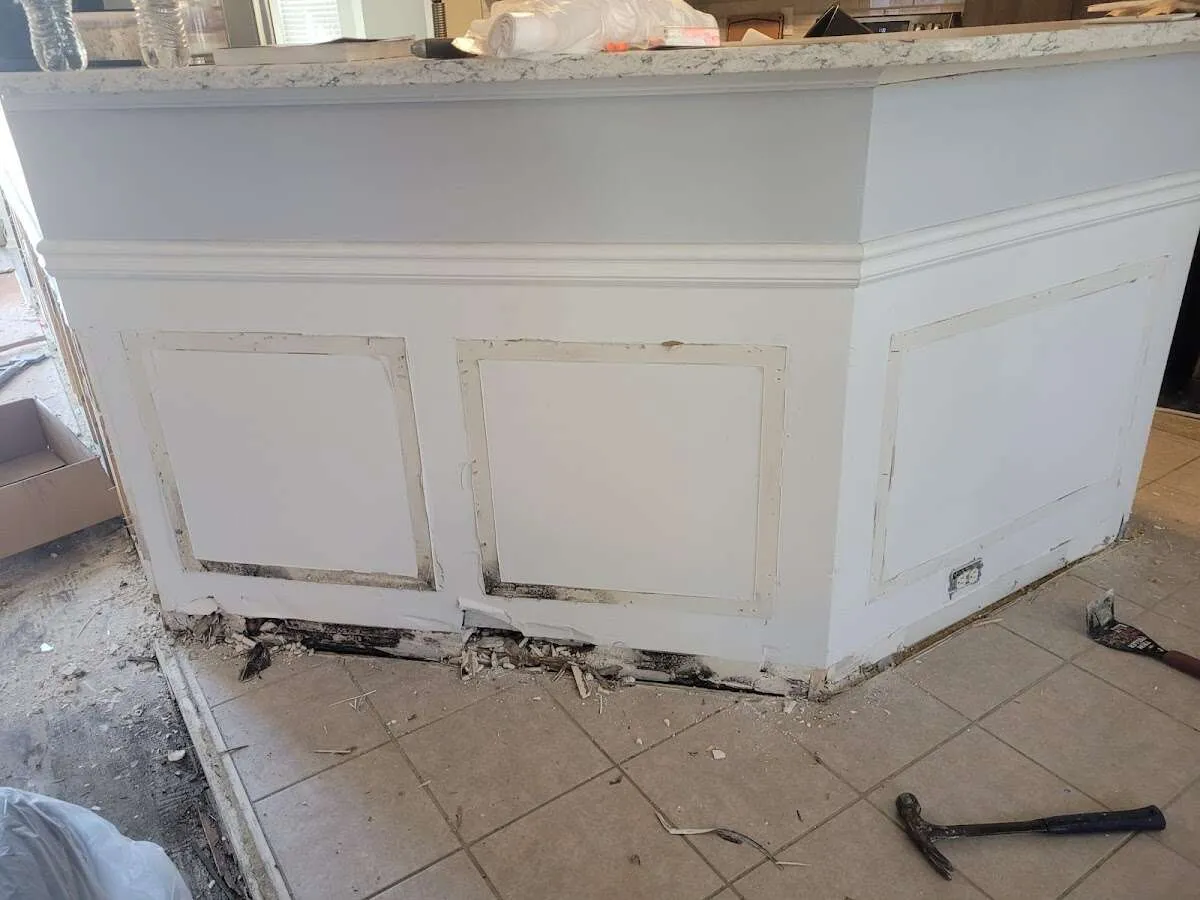 Water damage and mold on kitchen during Sewage Cleanup & Sanitation in Punta Gorda